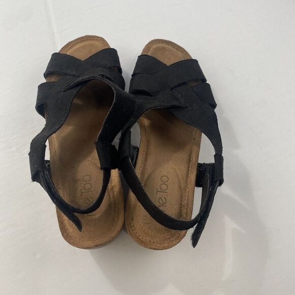 ME TOO Lola Wedges Slingbacks Open Toe Sandals Black Faux‎ Suede Size 9.5M Women - Picture 6 of 16